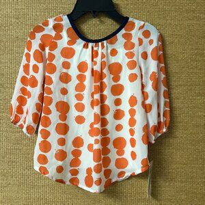 Takara Girls Top Size 6 Orange White Navy Blue NWT
